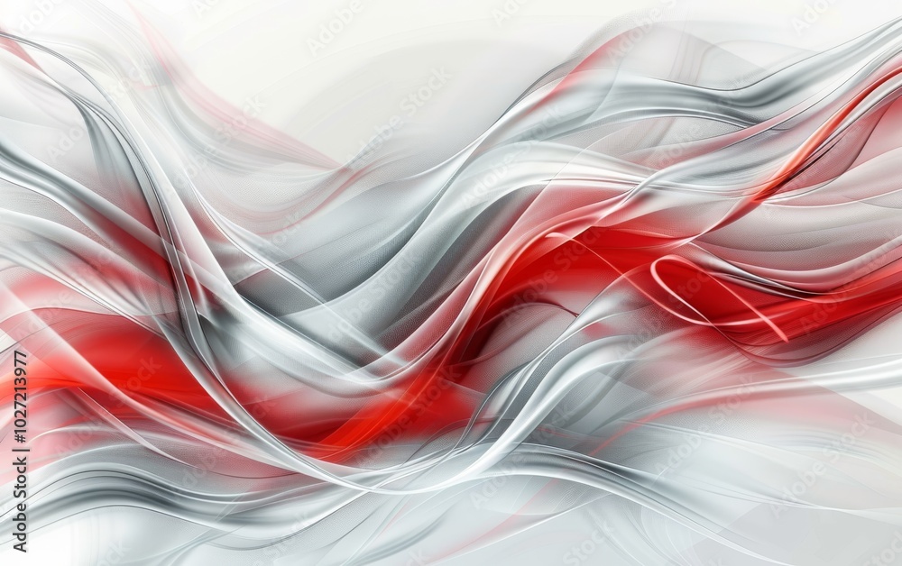 Wall mural abstract red and white background vector presentation design, with a wavy shape and silver lines in 