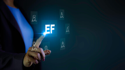 Executive Functions (ef) concept, women analyzing EF data. Executive Functions for children's brain skills It plays an important role in such Working memory, Inhibitory Control grow with quality.
