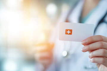 A healthcare professional displays a medical card, symbolizing access to health services and insurance information.