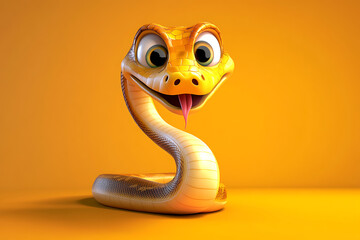Fototapeta premium A cartoonish snake with a cheerful expression against a bright orange background.