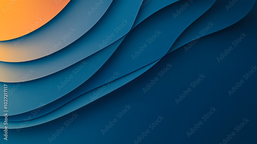 Poster abstract waves of blue and orange flow seamlessly in a dynamic interplay of light and shadow, creati