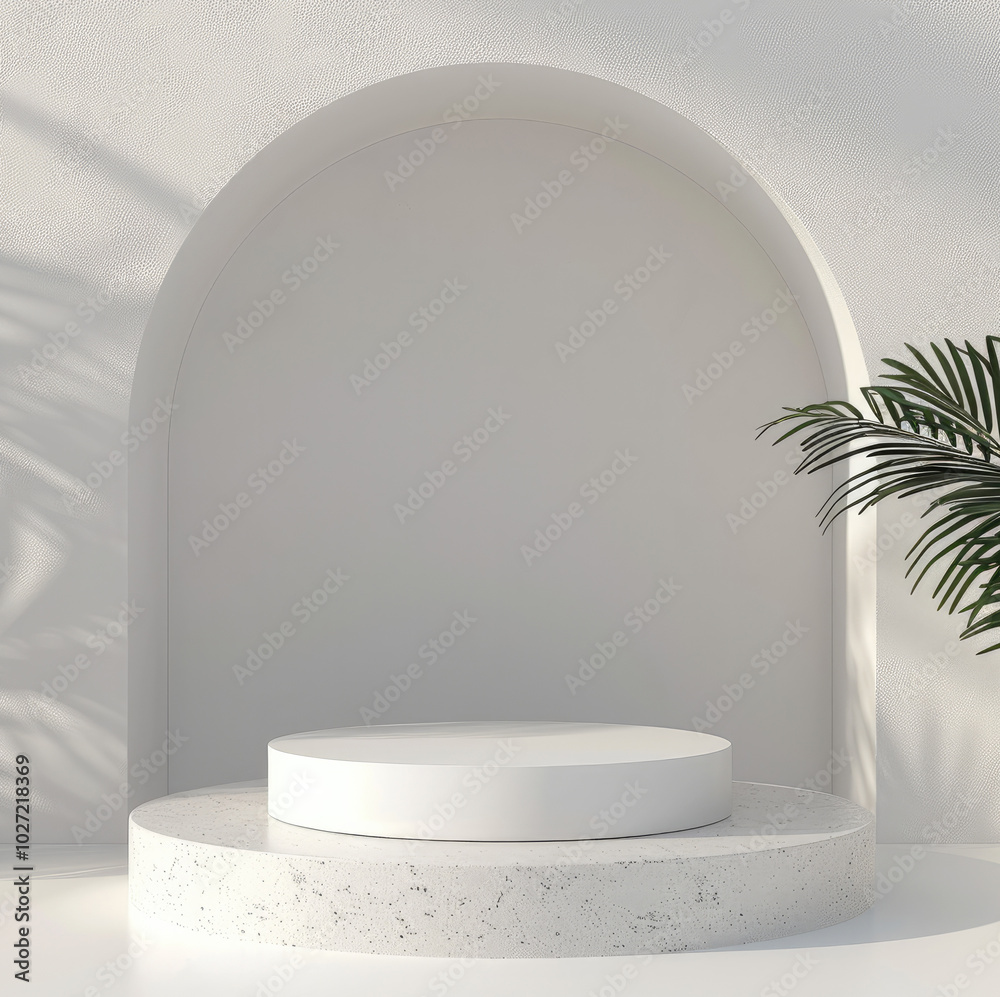 Aufkleber White podium platform for product presentation on a light background.