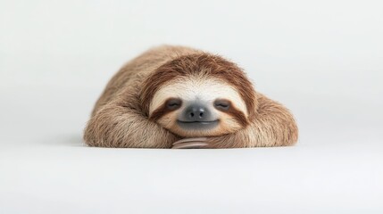 a cute lazy sloth laying down on a white studio background