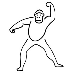 Naklejka premium ゴリラのシンプルでシュールな線画イラスト 透過背景の切り抜き