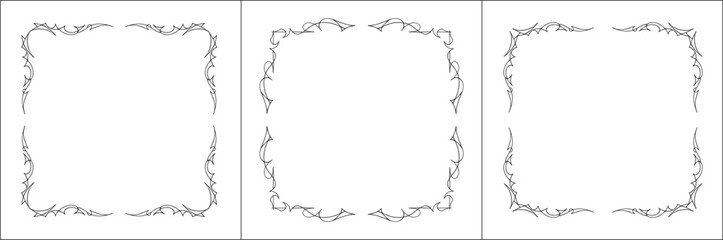 Set of three thin vector decorative frames. Black and white. Vector frame for all sizes and formats. Isolated vector illustration.	
