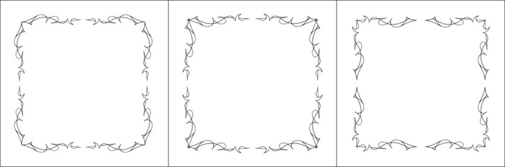 Set of three thin vector decorative frames. Black and white. Vector frame for all sizes and formats. Isolated vector illustration.	
