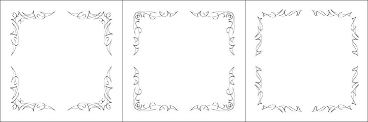 Set of three thin vector decorative frames. Black and white. Vector frame for all sizes and formats. Isolated vector illustration.	
