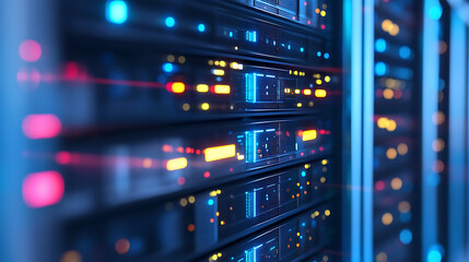Naklejka premium Advanced data center filled with flashing servers in sleek, organized rows