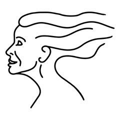 髪の長い老婆の横顔の手描き線画イラスト　透過背景の切り抜き