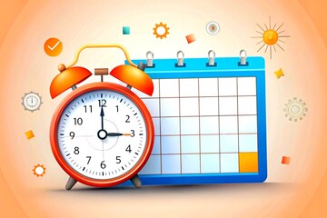 Time for work, time for fun. Clock alarm and calendar diary