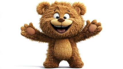 A cheerful brown teddy bear with a wide smile, standing with outstretched arms