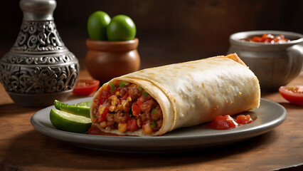 Close-Up of a Crispy Chimichanga Packed with Juicy Meat and Tangy Salsa