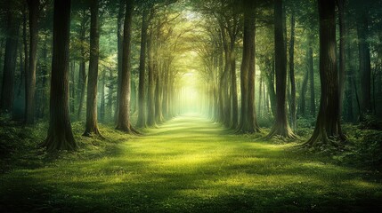 Obraz premium Serene Forest Pathway with Soft Natural Light