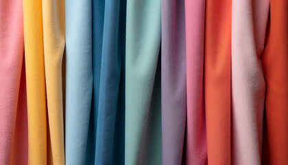 Colorful fabric swatches texture with realistic patterns, natural colors, and soft lighting for seamless design