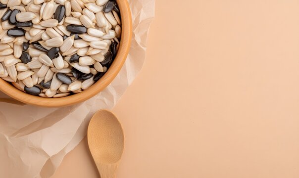 A bowl of black and white sunflower seeds, Generative AI 