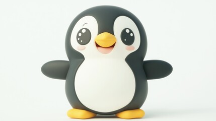 Obraz premium A Smiling Cartoon Penguin with Big Eyes and Yellow Beak