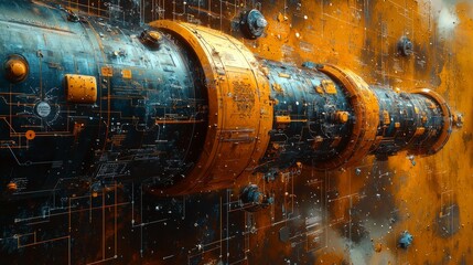 Detailed Wealthtech illustration in Ochre Metallic Cerulean and Black