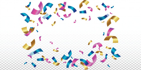 Luxury confetti flying for celebration party banner, Falling shiny gold confetti isolated on transparent background. Birthday, Holiday, New Year, Carnival festivity,confetti. Editable vector