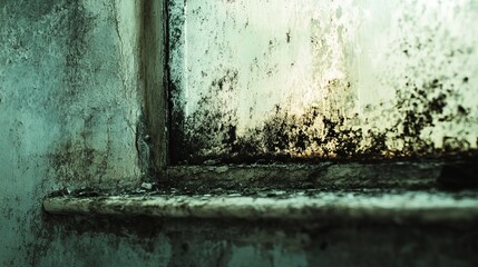 A window with a dirty, moldy frame