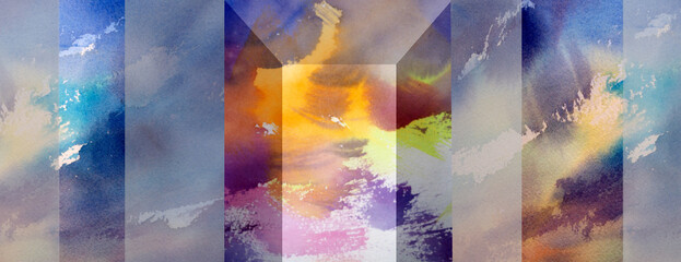 Watercolor painting dimension colorful twilight blue sky with cloud abstract art panorama background design. © v.stock