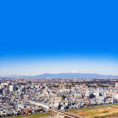 Naklejka premium 多摩川 と 住宅街 の 空撮【 川崎市 の 風景 】 