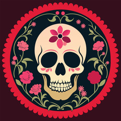 vintage Victorian skull with flowers vector illustration
