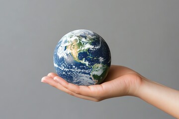 Glass globe ball with recycle concept in female hand