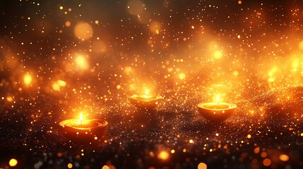 Obraz premium Festive Diwali banner a radiant background of golden sparks and twinkling stars showcasing traditional symbols and leaving an elegant space for heartfelt messages or announcements
