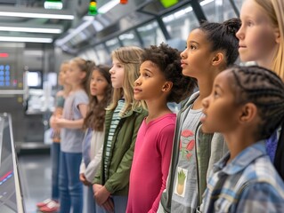 Obraz premium Children on Educational Field Trip to Sustainable Lab Grown Food Facility
