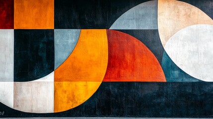 Abstract Geometric Wall Art with Vivid Colors and Curved Shapes