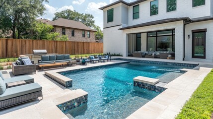 Fototapeta premium Modern Backyard Pool and Patio Oasis