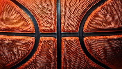 Fototapeta premium Close-Up Detailed Texture of a Basketball Surface with Prominent Black Grooves for Sports Marketing, Training Guides, or Equipment Analysis Concepts