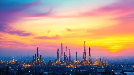 Fototapeta premium Colorful Sunset Over Industrial Skyline