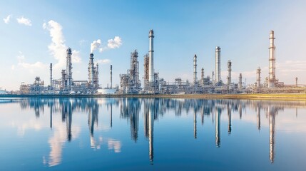 Obraz premium Industrial Complex with Reflections on Water Surface