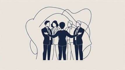 Teamwork success. Businesspeople standing in a circle, arms around each other, symbolizing collaboration, unity, and success.