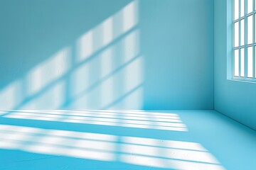 Obraz premium Abstract empty room with shadow on blue wall and sunlight from window
