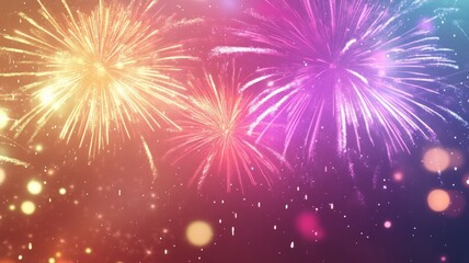 Colorful fireworks,Celebration New Year's Eve,Golden fireworks on dark night sky,Design for posters, banners and greeting cards,Luxury template for media post,copy space,Happy new year concept.
