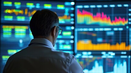 A financial advisor giving investment advice, with a focus on charts, graphs, and detailed financial data