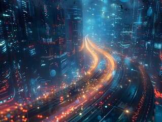 Fototapeta premium Quantum Powered Cityscape Integrating Futuristic Computing into Urban Infrastructure