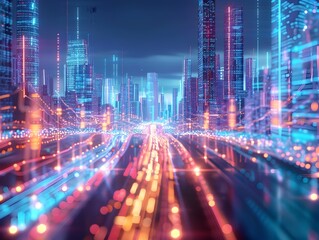 Futuristic Digital Cityscape Symbolizing Quantum Computing into Urban Infrastructure