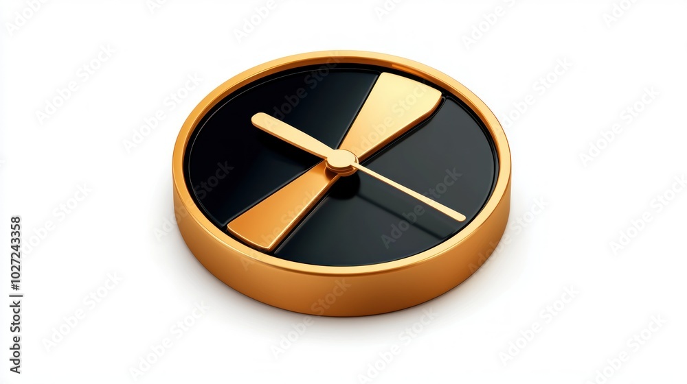 Poster Golden and Black Circular Clock with a Single Hand and a Golden X Design