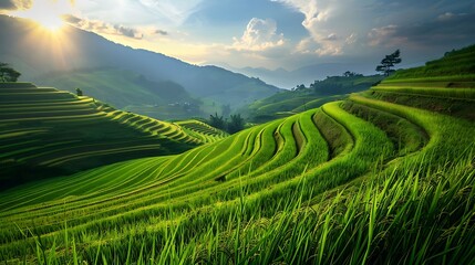 Fototapeta premium green rice field