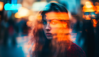 Obraz premium Capture people where the entire image is slightly blurred, playing with focus to create a sense of mystery and ambiguity, as if the person is fading in and out of perception