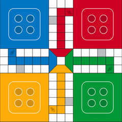 Ludo board game. Ludo game board design. Classic family board game. Vector ludo board family game.