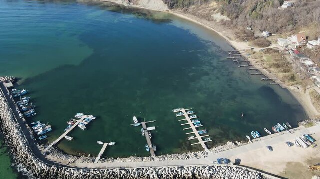 Aerial view of Black Sea coast near Saint Athanasius cape, Varna Region, Bulgaria 