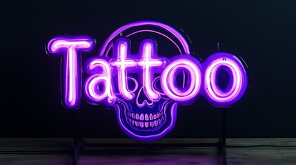 Bright Neon Tattoo Sign with Skull Design