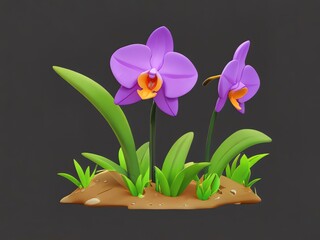 Naklejka premium Purple Orchid Flowers in 3D