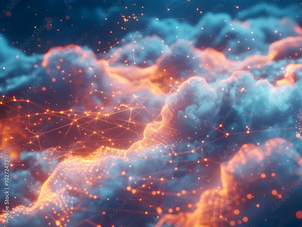 Poster quantum cloud computing network of shifting digital data symbolizing the future of technology
