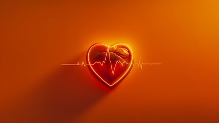 heart shape with pulse trace on orange background