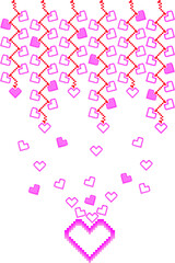 Background made of pixel hearts. Pink background with graphic hearts ,pattern,wallpaper geometric pixel vector art design